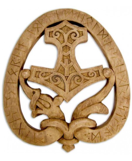 Dragon Thor Hammer Wood Finish Plaque