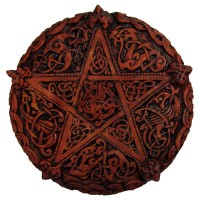 Celtic Knotwork Pentacle Wood Finish Plaque - 5 Inches