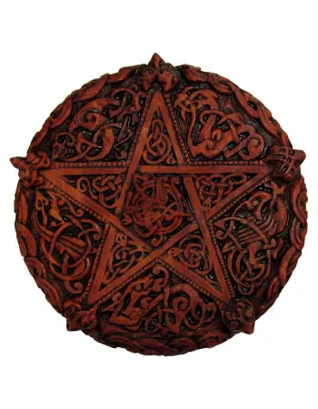 Celtic Knotwork Pentacle Wood Finish Plaque - 5 Inches