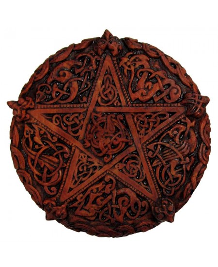 Celtic Knotwork Pentacle Wood Finish Plaque - 5 Inches