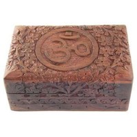 Om Symbol Floral Carved Wood Box - 6 Inches