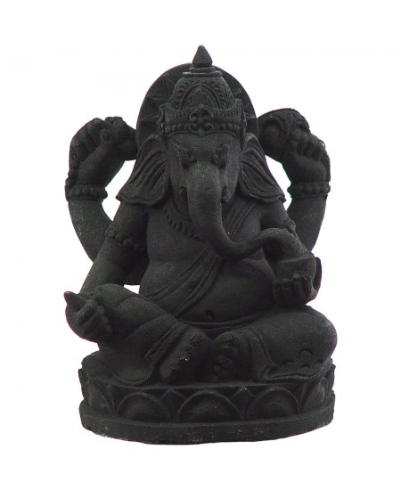 Ganesha Statue in Black Volcanic Stone