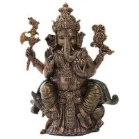 Seated Ganesha Hindu God Bronze 8 Inch Statue