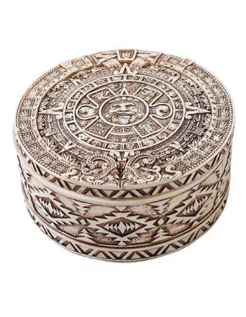 Aztec Bone Resin Round Trinket Box