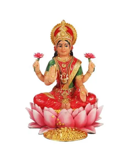 Lakshmi Hindu Goddess Seated on Lotus Statue