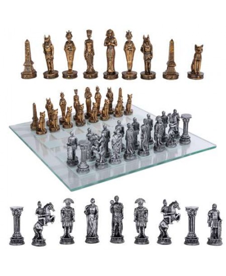 Egypt Vs Rome Chess Set with Glass Board