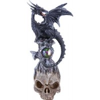 Black Dragon on Skull Fantasy Art Statue