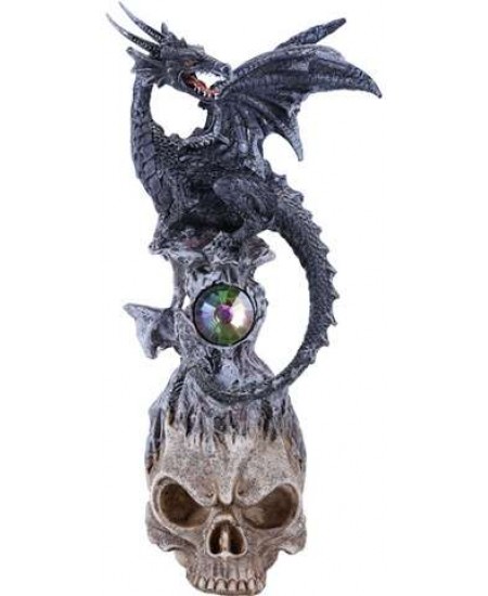 Nightfang, Black Dragon on Skull Fantasy Art Statue