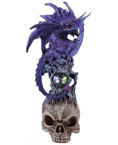 Purple Dragon on Skull Fantasy Art Statue