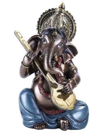 Ganesha with Lute Small Bronze Resin Statue