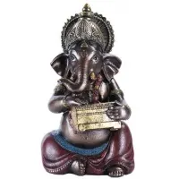Ganesha with Treasure Chest Small Bronze Resin Statue