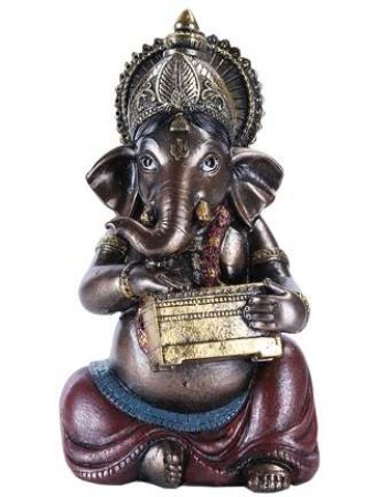 Ganesha with Treasure Chest Small Bronze Resin Statue