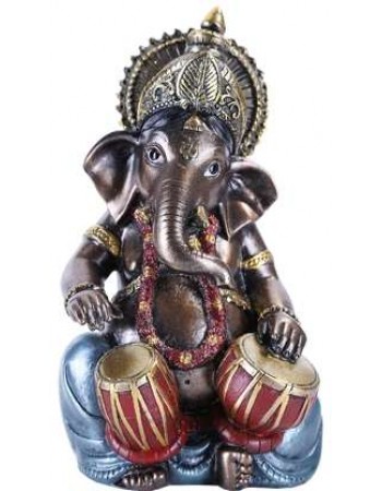 Ganesha with Drums Small Bronze Resin Statue