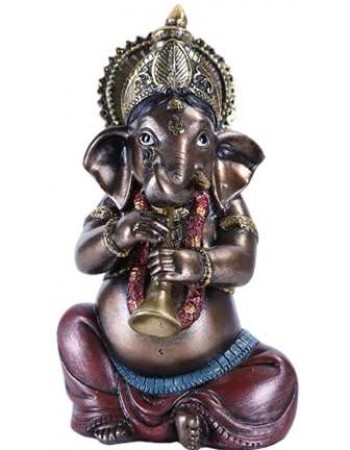 Ganesha with Horn Small Bronze Resin Statue