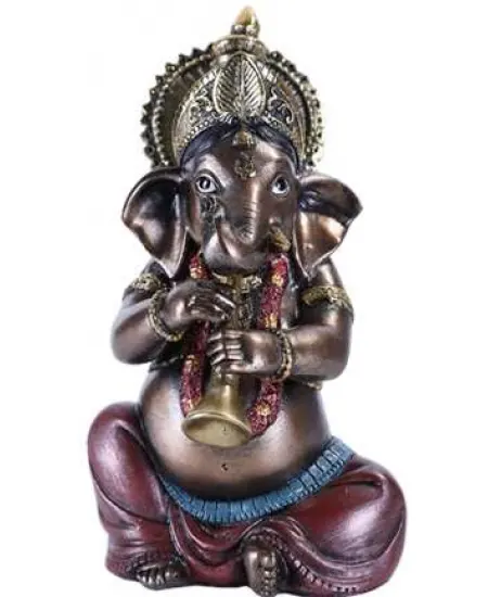 Ganesha with Horn Small Bronze Resin Statue