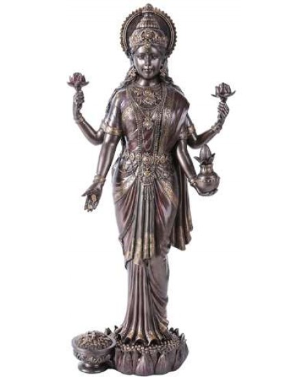 Lakshmi Hindu Goddess of Luck and Wealth Bronze Resin Statue