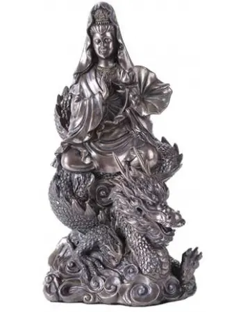 Kuan Yin on Dragon Bronze Resin 11 Inch Statue