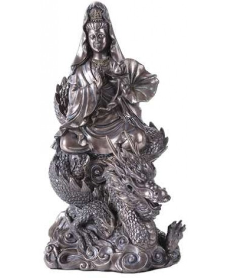 Kuan Yin on Dragon Bronze Resin 11 Inch Statue