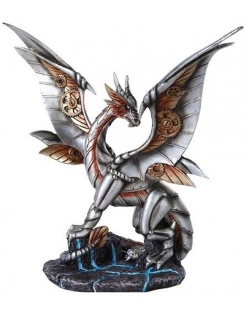 Steampunk Silver Dragon Statue