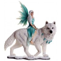 Aneira Fairy and White Wolf Companion Statue