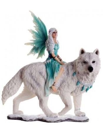 Aneira Fairy and White Wolf Companion Statue