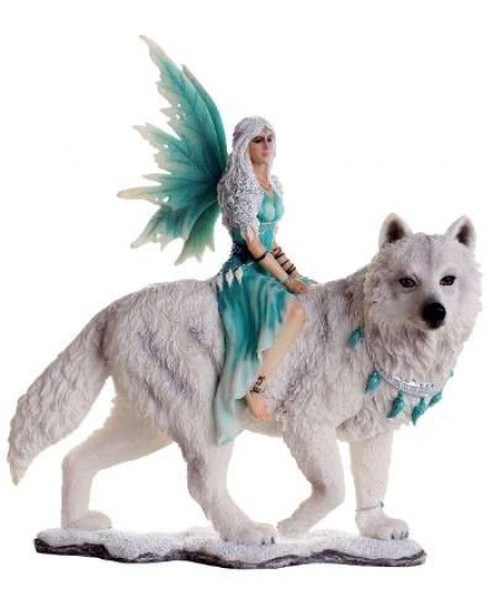 Aneira Fairy and White Wolf Companion Statue