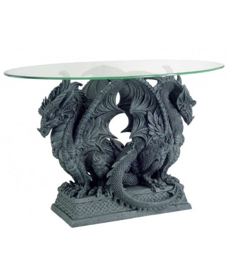 Double Dragon Glass Top Accent Table