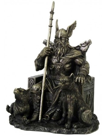 Odin the All-Father Norse God with Wolves Statue