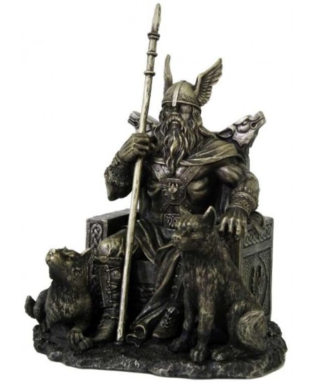 Odin the All-Father Norse God with Wolves Statue