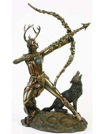 Diana Artemis Greek Goddess of the Hunt Statue with Wolf