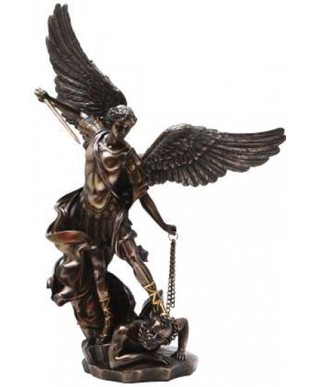 Archangel St Michael Slaying Evil 15 Inch Bronze Statue