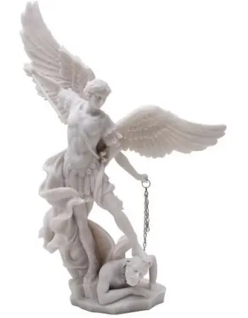 Archangel St Michael Slaying Evil 13 Inch White Statue
