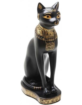 Bastet Black Cat with Gold Necklace Egyptian Statue
