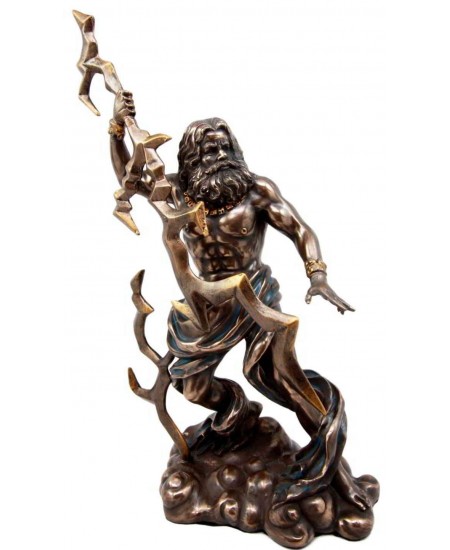 Zeus Greek King of Gods with Thunderbolt Bronze Statue