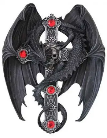 Dragon Wings Cross Medieval Wall Plaque