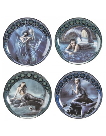 Mermaid Fantasy Art Desert Plate Set of 4