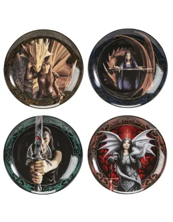 Warrior Maiden Dragons Art Desert Plate Set of 4