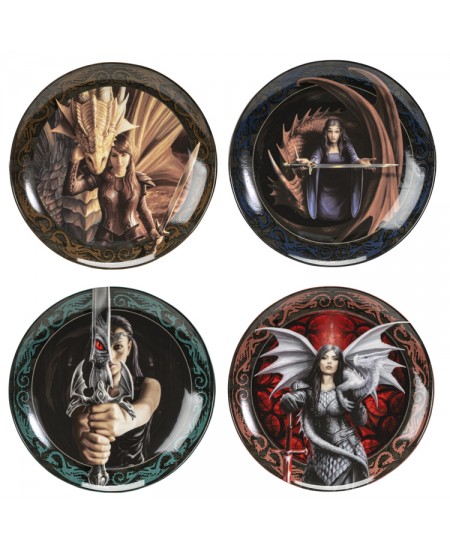 Warrior Maiden Dragons Art Desert Plate Set of 4