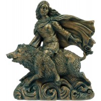 Freya Norse Goddess on Boar Statue