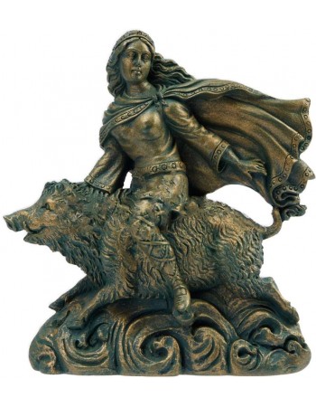 Freya Norse Goddess on Boar Statue