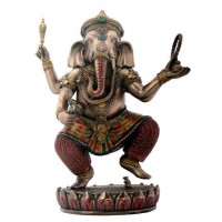 Dancing Ganesha on Lotus Bronze Resin Statue