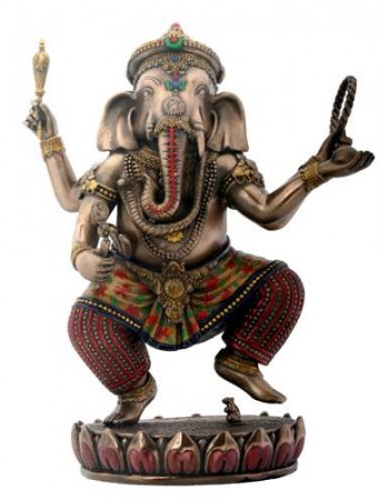 Dancing Ganesha on Lotus Bronze Resin Statue