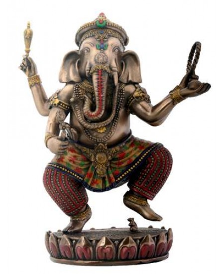 Dancing Ganesha on Lotus Bronze Resin Statue