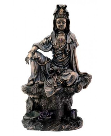 Water and Moon Kuan Yin Bronze Resin Statue