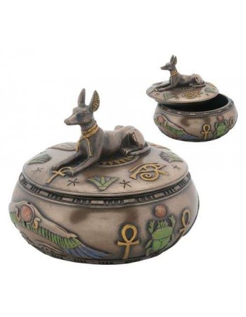 Anubis Egyptian Jackal Round Trinket Box