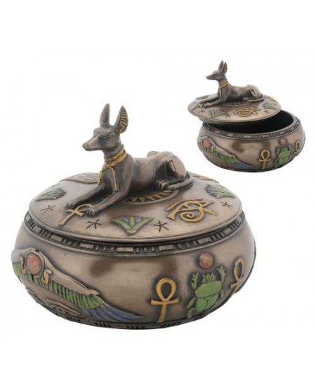 Anubis Egyptian Jackal Round Trinket Box