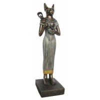 Bastet with Sistrum Large Egyptian Goddess Statue - 15.5 Inches