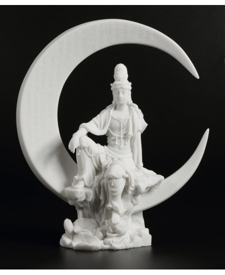 Quan Yin Water and Crescent Moon Statue
